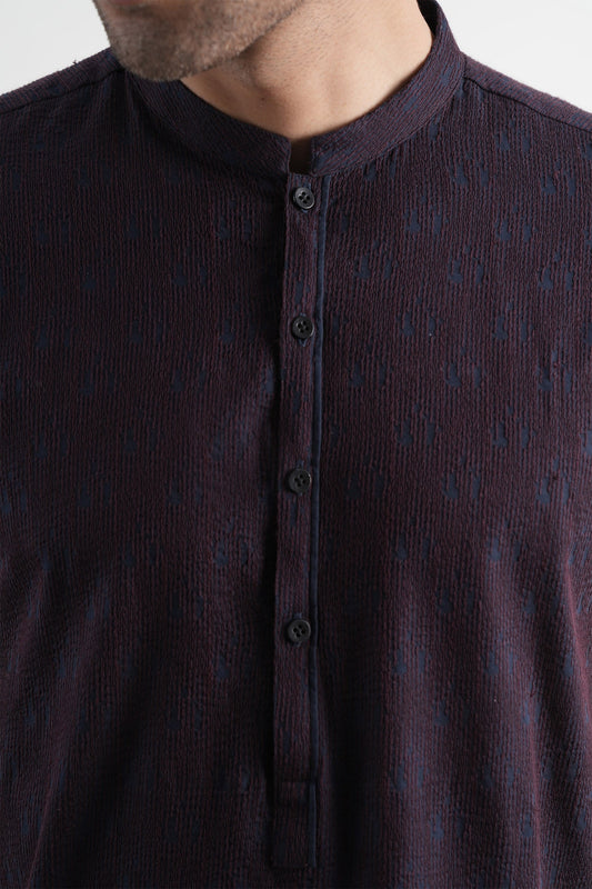 Cotton Embroidered Kurta Navy Blue