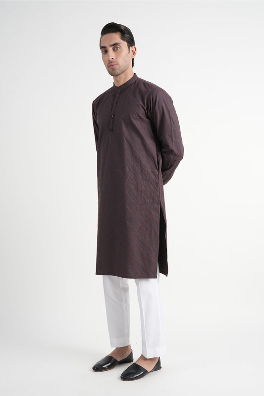Cotton Embroidered Kurta Chocolate