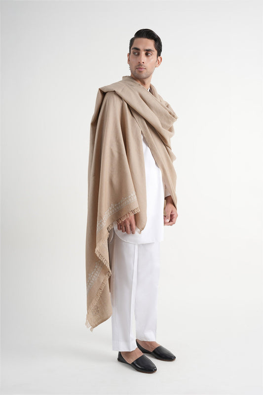 Embroidered Pashmina Shawl Beige