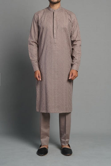 EMBROIDERED KURTA BROWN - shop at Bareezeman