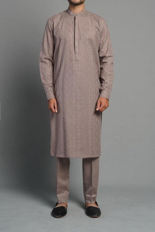 EMBROIDERED KURTA BROWN - shop at Bareezeman