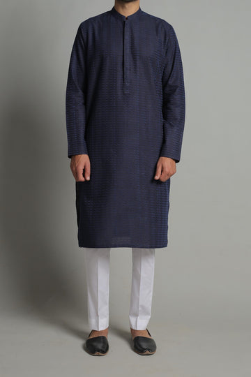 Embroidered Kurta - Blue & Black