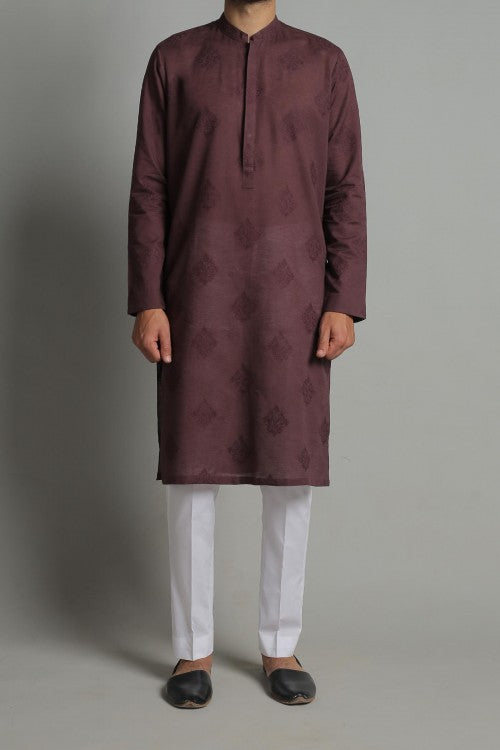 Embroidered Kurta - Brown