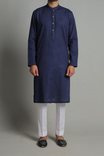 Embroidered Kurta - Navy Blue