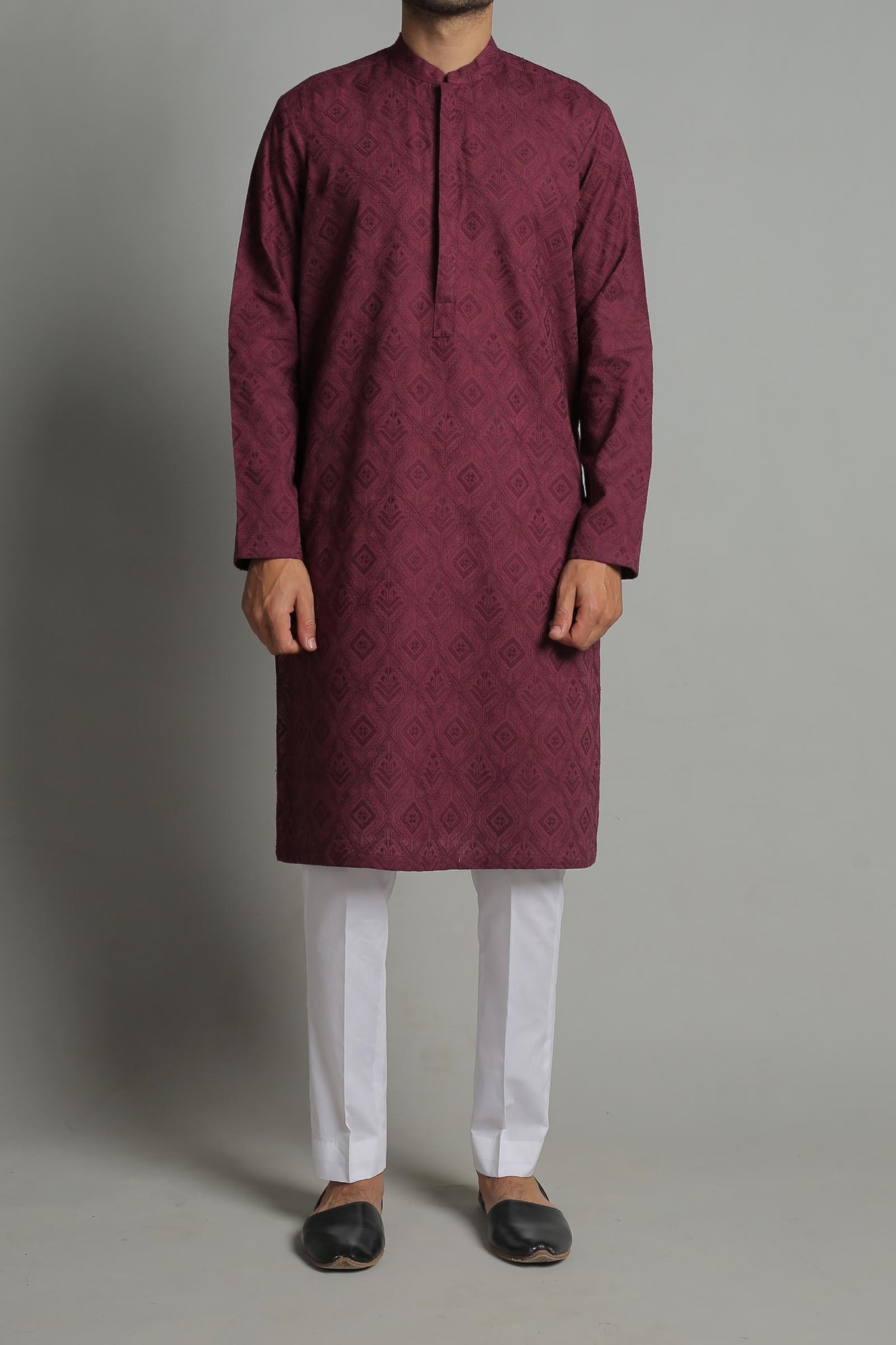 Embroidered Kurta - Maroon