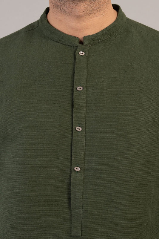 HANDMADE-KURTA-TROUSER-GREEN - shop at Bareezeman