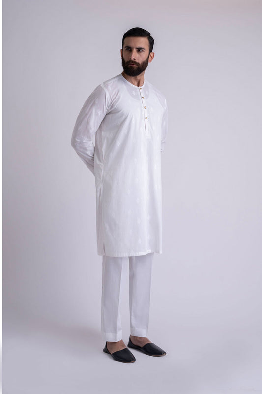 EMBROIDERED-KURTA-WHITE - shop at Bareezeman