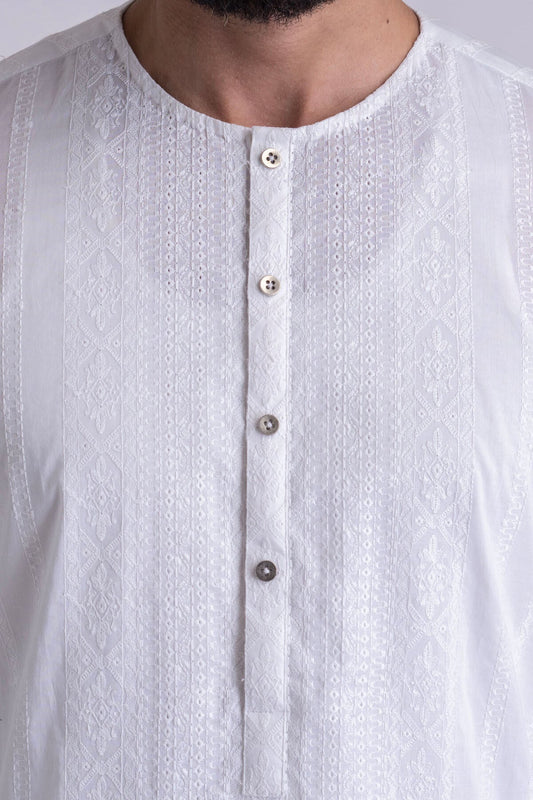EMBROIDERED-KURTA-WHITE - shop at Bareezeman