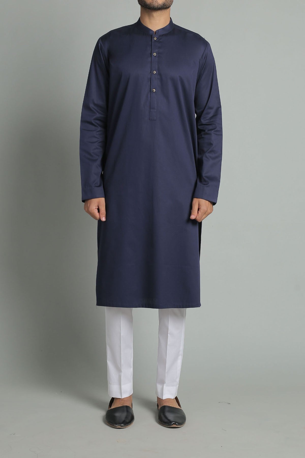 Jacquard Cotton kurta - Navy Blue