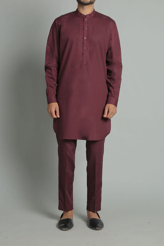 KURTA TROUSER DARK MAROON - shop at Bareezeman