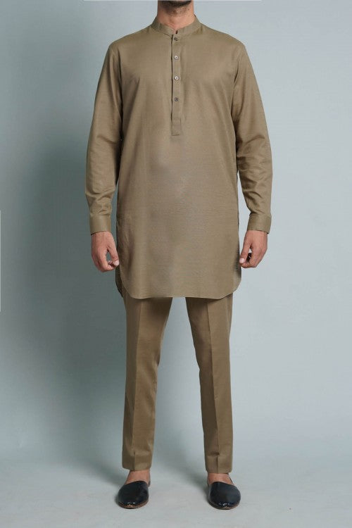 SHORT KURTA TROUSER BROWN - shop at Bareezeman