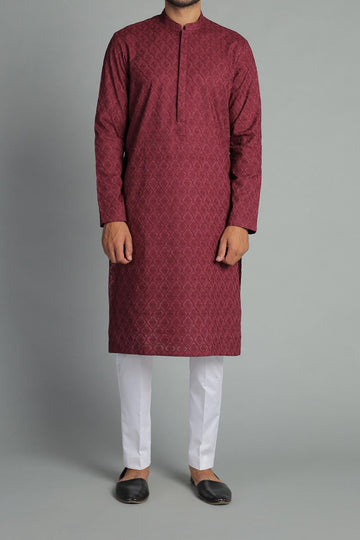 Embroidered Kurta - Maroon