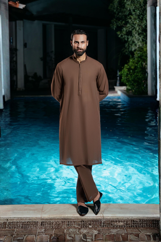 KURTA TROUSER-BROWN - shop at Bareezeman