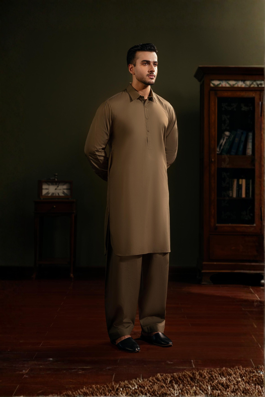 KAMEEZ SHALWAR-OLIV-GRN - shop at Bareezeman