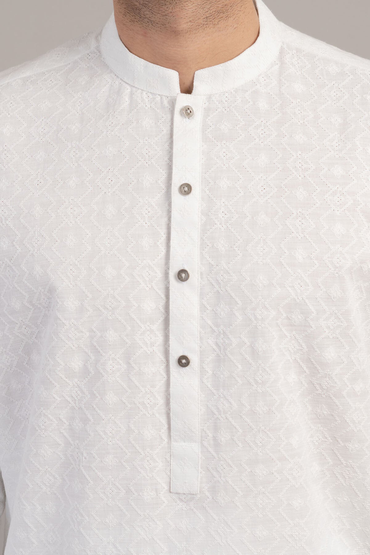 EMBROIDERED KURTA-WHITE - shop at Bareezeman