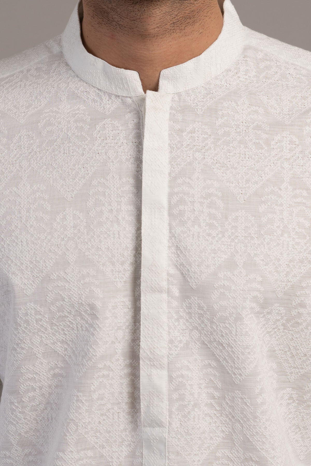 EMBROIDERED KURTA-WHITE - shop at Bareezeman
