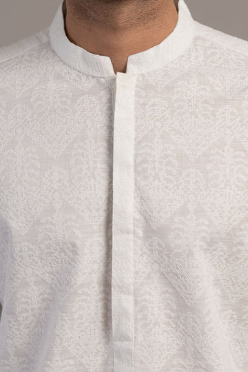 EMBROIDERED KURTA-WHITE - shop at Bareezeman