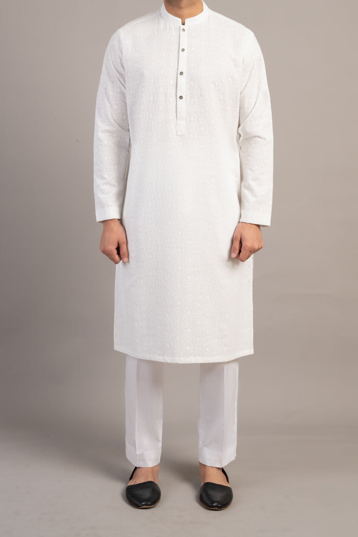 EMBROIDERED KURTA-WHITE - shop at Bareezeman