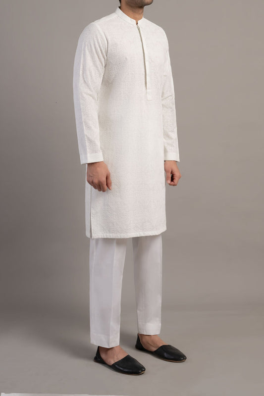 EMBROIDERED KURTA-WHITE