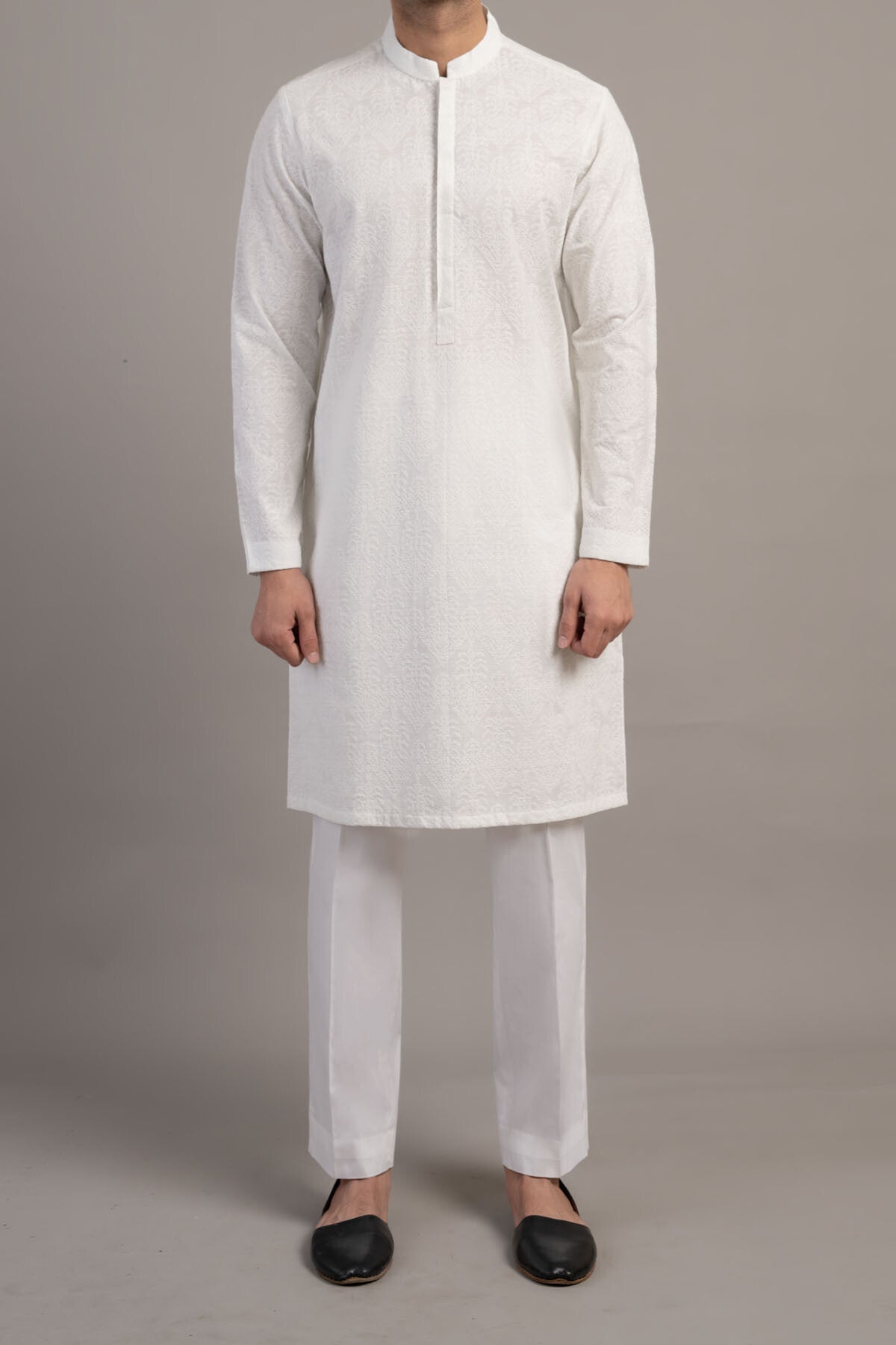 EMBROIDERED KURTA-WHITE